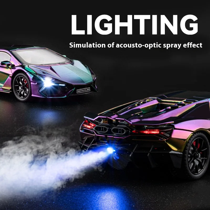 1: 24 sports car Revuelto spray coating version, with realistic simulation of alloy model boy Gif with water mist and fog effect