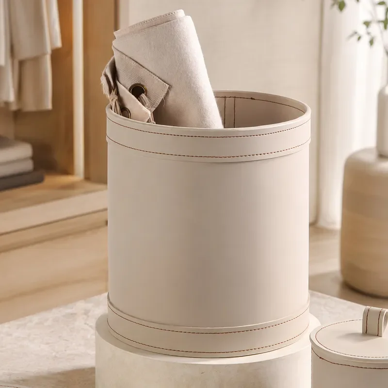 Saddle leather imitation leather modern light luxury home decoration storage bucket clothing storage cloakroom storage bucket