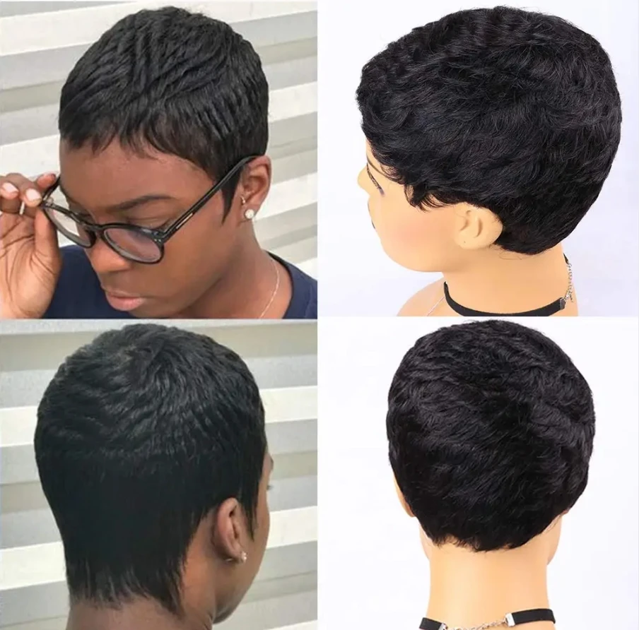 Lolely Dream Short Bob Wig 100% Human Hair Pixie Cut wigs for Black Women Full Machine Made Natural Straight 1B Color Cheap Wigs