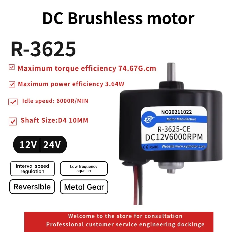 R-3625 BLDC Brushless Motor, Mini DC High-Speed Motor 12V/24V High Power, Small Adjustable Speed Brushless Motor for DIY/Drone