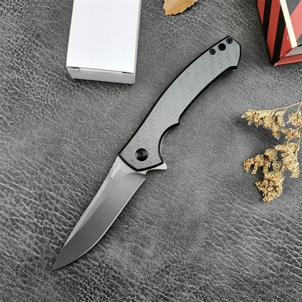 ZT 0450 Flipper Assisted Folding Pocket Knife 440C Satin Blade, Carbon Fiber Handles Outdoor Tactical Knives Hunting EDC Tool