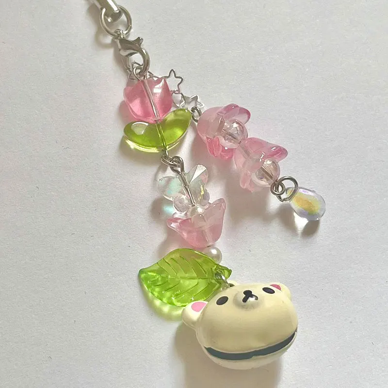 tulip bear pendant beaded keychain y2k fairy core strawberry keychain