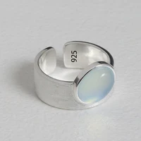 Anillo de Piedra Lunar Brillante de Plata de Ley 925 para Mujer y Pareja