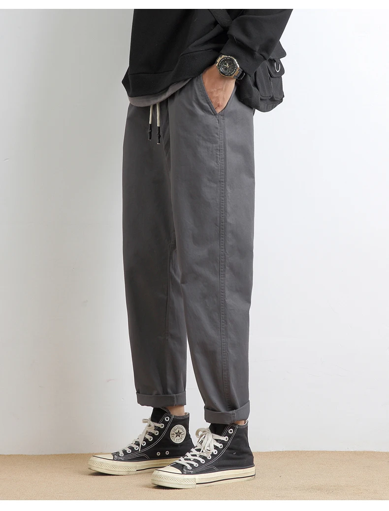 High Quality Summer Thin Men's Casual Pants 95%Cotton Breathable Solid Color Outdoor Elastic Waist Chino Trousers Male Amekaji