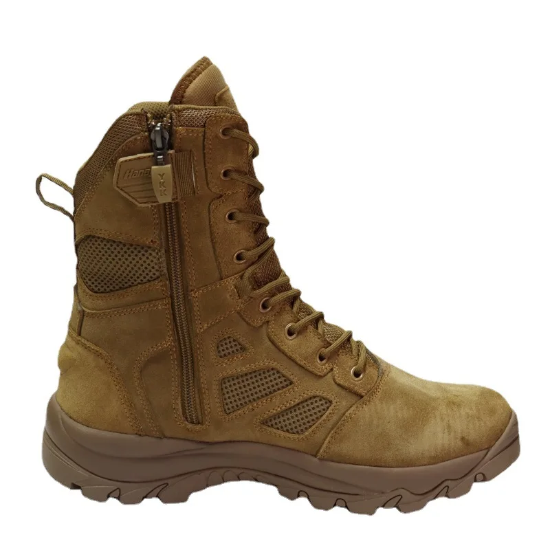 Hugo new combat training boots, mid-top wolf brown combat boots, cow suede tactical boots, wear-resistant outdoor hiking boots