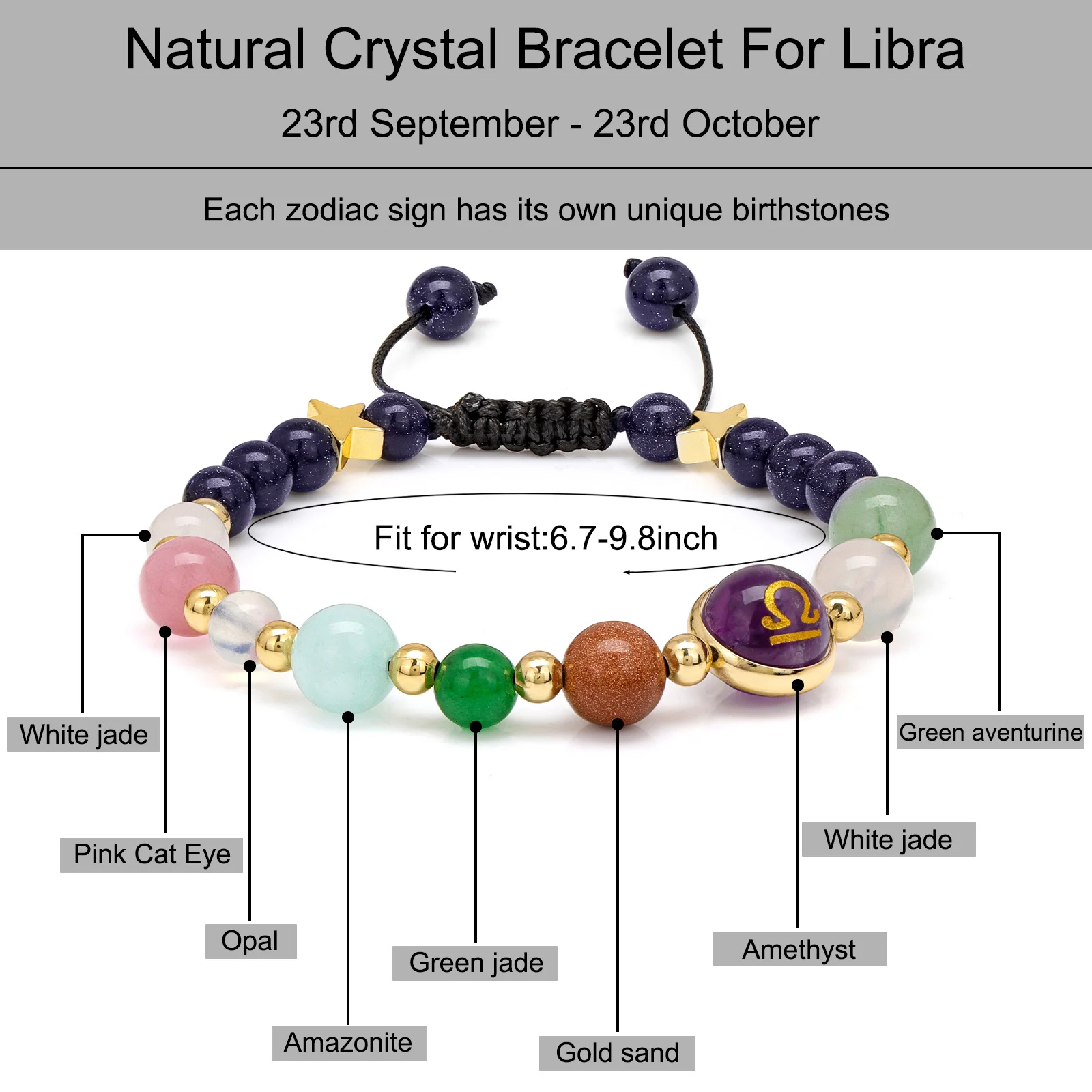 12 Zodiac Signs Natural Stone Bracelet Taurus Cancer Virgo Pisces Charm Bracelets for Women Men Couples Friendship Jewelry Gift