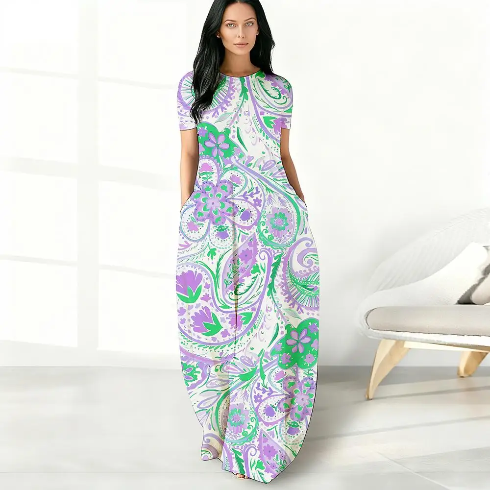 البوهيمي بيزلي ثلاثية الأبعاد طباعة فستان خمر العرقية نمط الجمالية المرأة مزاجه فساتين عادية تنفس شاطئ فستان طويل