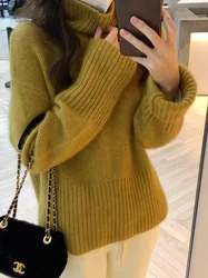 Autumn and winter women's casual solid color high neck long sleeved loose sweater