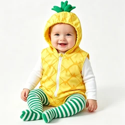 Fato de abacaxi para bebês e meninos, macacão infantil, macacão curto, capuz, Purim, Dia das Bruxas, vestido extravagante com meias, 0-18m