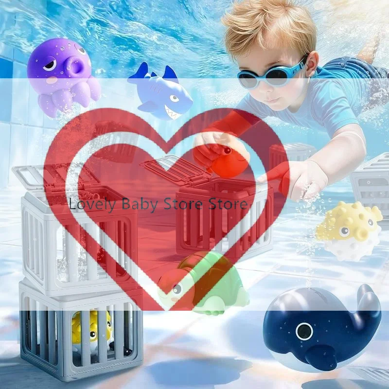 New Aquatic Life Box Swimming And Diving Toys With Cage, Child Adult Pool Party Toys, Toddler Floating Animals Bath Toys Gift