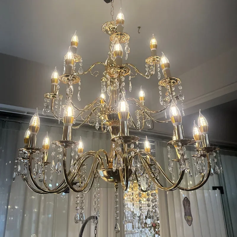 European Style Three Tier Wrought Iron Crystal Chandelier For Wedding Hall Ceiling Decoration Elegant Hanging Light Fixture