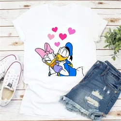 Kawaii Disney Tee Cartoon Women T Shirt Daisy Duck Print T-shirt Men Clothes Fashion Short Sleeves Girl Top Casual Ladies Shirts