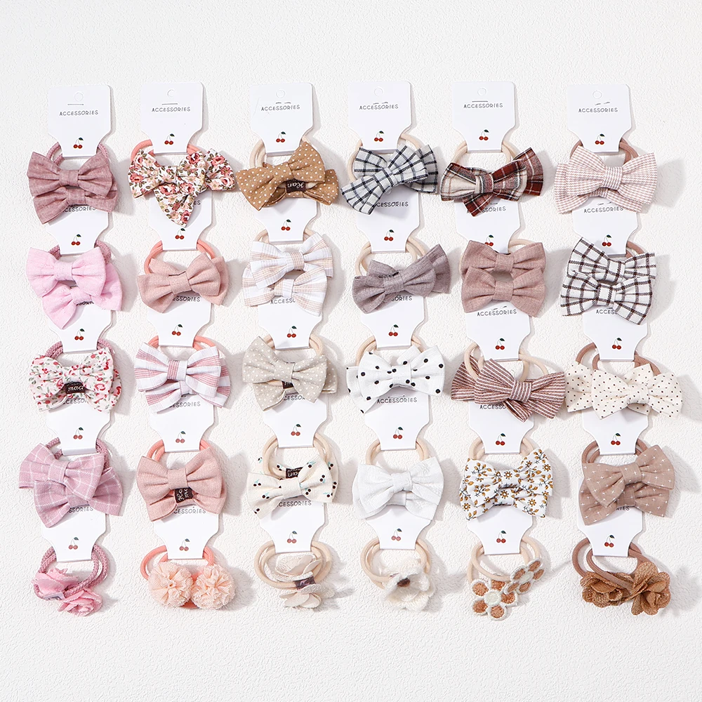 10Pcs Bow Plaid Rubber Band Hair - Fashion New Children's Bow Hair Accessories Clip Gift - Solid Color Hair Clip Rubber Band