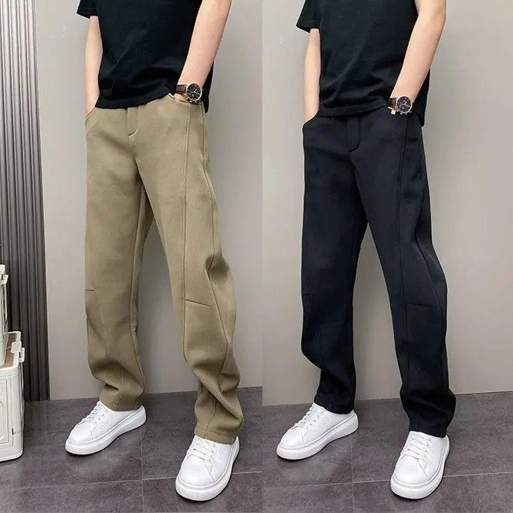 

Men's Loose Wide Leg Knife Pants Autumn Winter Heavyweight Sweatpants Elastic Waist Color Casual Sports Long Trousers