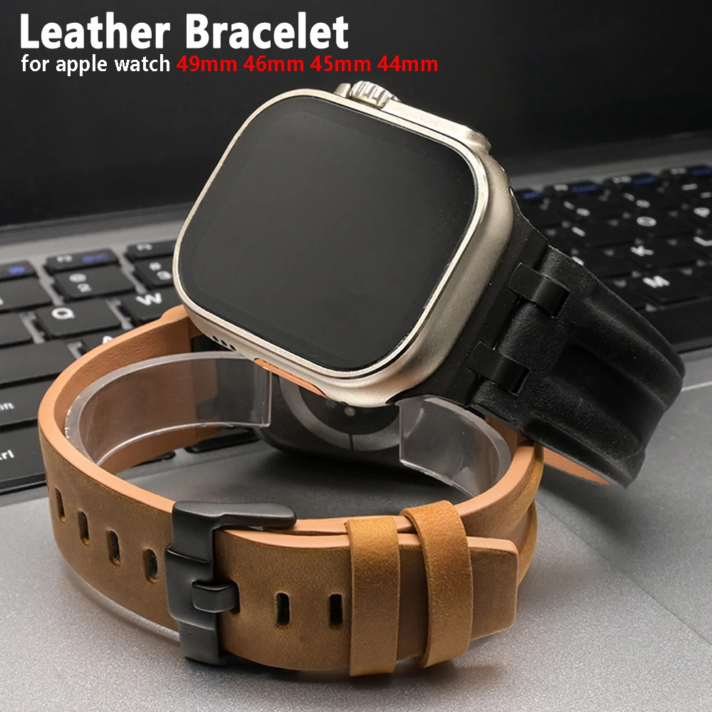 Elegant Leather Bracelet for Apple Watch Ultra 3 2 49mm Series 11 10 46mm Men Business Band for Iwatch 9 8 7 6 5 4 SE3 45mm 44mm