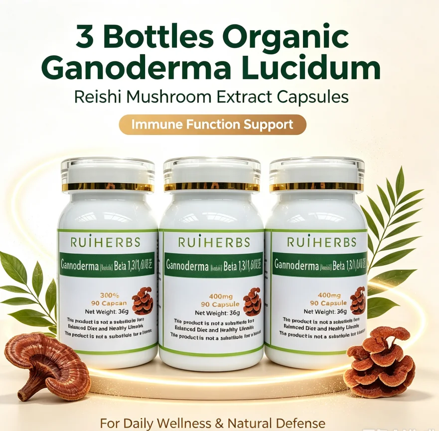 Organic Reishi Mushroom Capsules - Max Potency 30% Beta Glucans Extract 3Bottles x 270 Counts