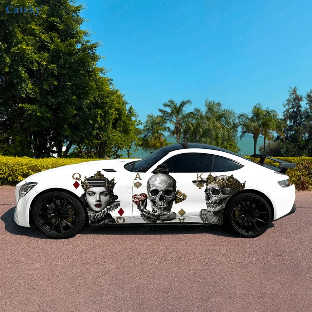 Playing Cards Skulls Car Side Sticker Decoration, PVC Waterproof Scratch Resistant Decal, Car Protection, Auto Accessories Gift