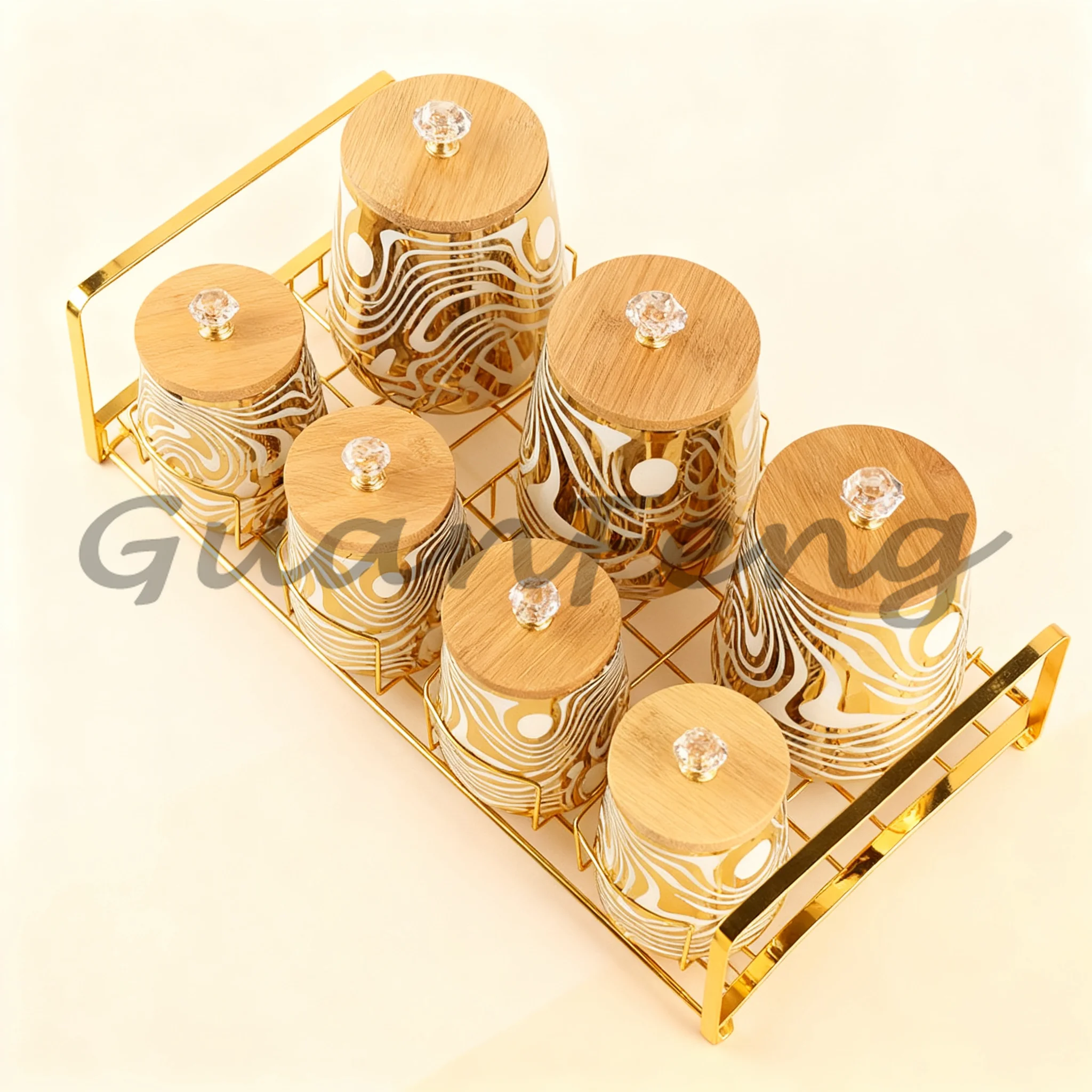 7-Color Glazed Ceramic Canister Set with Stainless Steel Stand, Kitchen Storage Jars for Tea, Coffee & Sugar