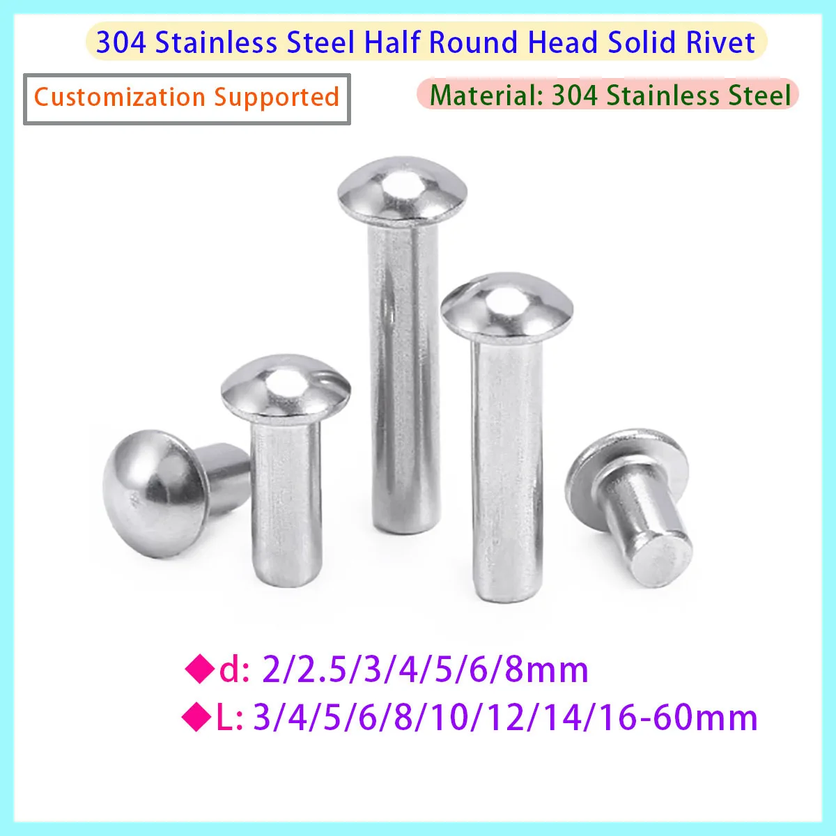 M2M2.5M3M4M5M6M8 304 Stainless Steel Round Head Rivet Solid Half Round Head Impact Self Tapping Rivet