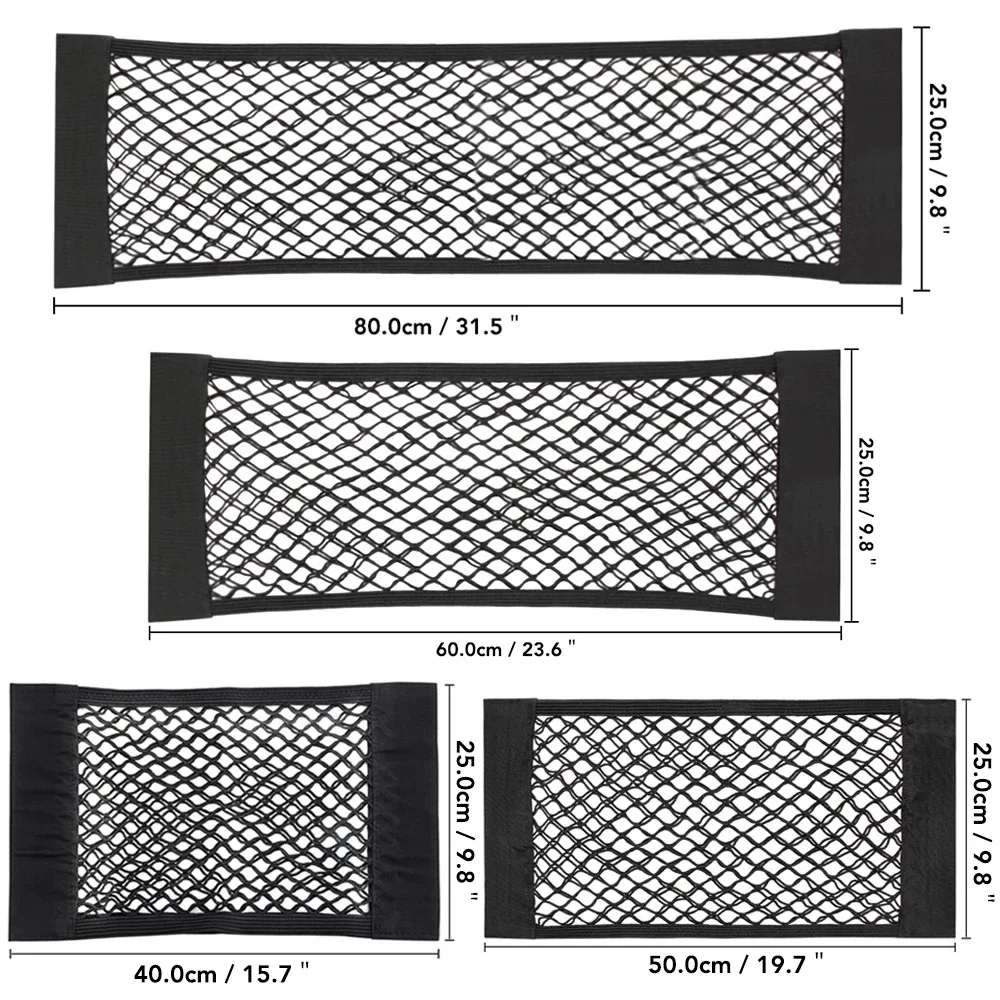 Car Seat Back Mesh Organizer, Elastic Trunk Storage Net with Hook and Loop, Universal for Felt Surfaces, 40x25cm/80x25cm, 1PC