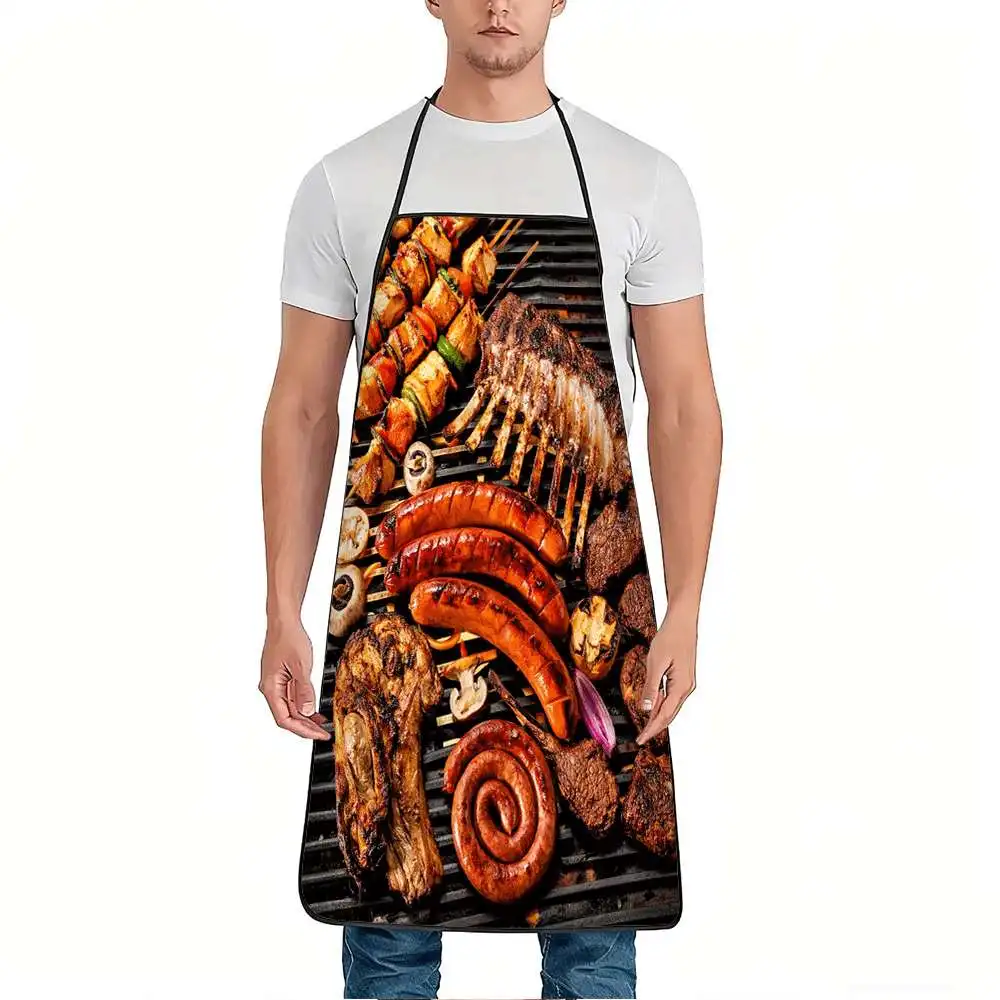1 Piece of Fun Barbecue-Themed Apron, Featuring Classic Barbecue Foods and a Retro Design of a Meat Feast, Suitable for Both Men and Women, Perfect for Crafts, Baking, Painting, Kitchen and Household Cleaning, Home Cooking, Chef and Waiter Aprons, Cafe and Barbecue Shop Aprons, 21.7× 28.7inch , Perfect Holiday Gift Idea for Family and Friends
