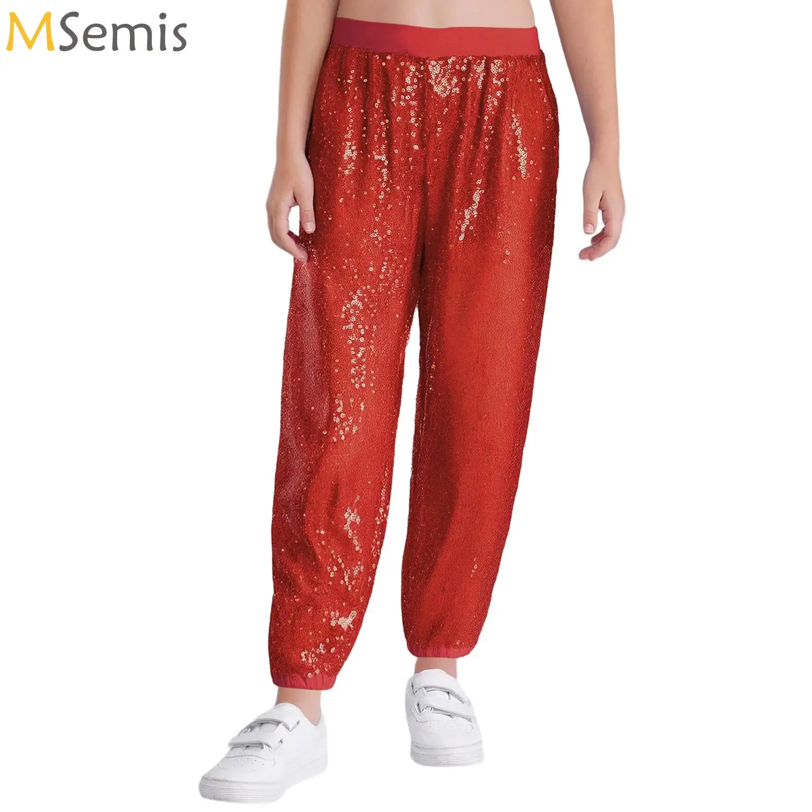 Kinder Mädchen Hip Hop Dance Wear Sparkly Pailletten Jazz Kostüme Pumphose Baggy Hosen Harem Hosen Für Street Dance Rave Party Clubwear
