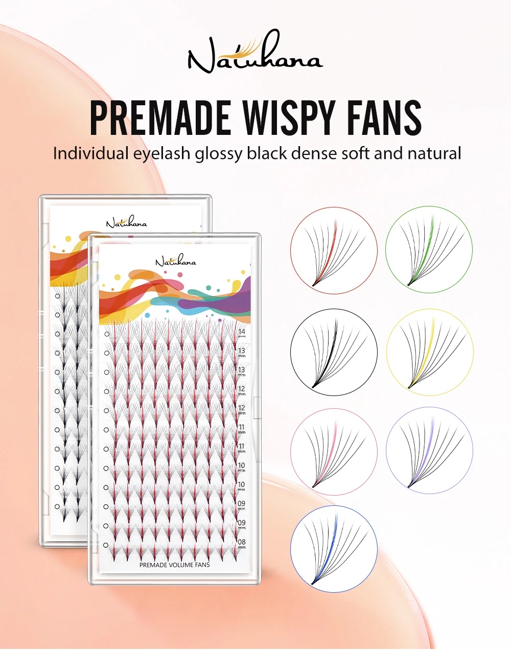 NATUHANA Color Wispy Premade Fans Pointy Base7D 9D Russland Volumen Wimpernverlängerung Einzelwimpern Faux Mink Lash – Detail 1