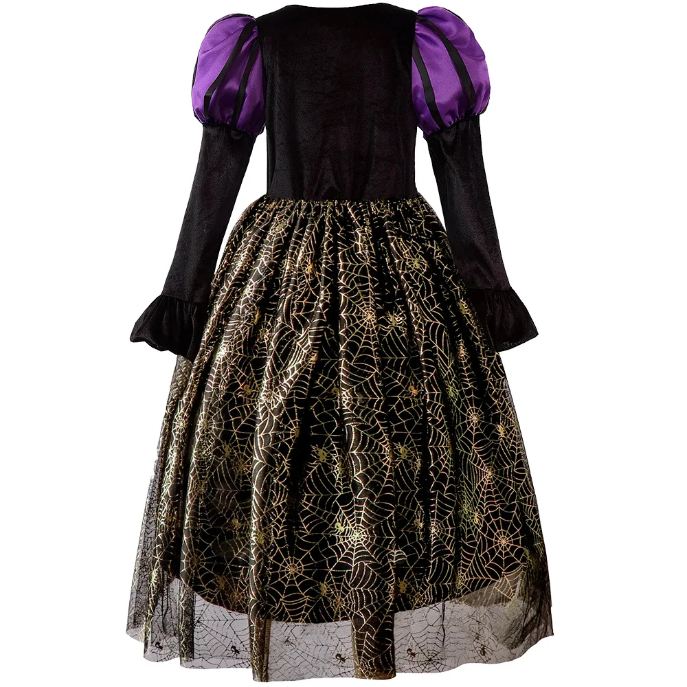 2025 Halloween Natale Festa Festiva Ragazze Cosplay Strega Classico Viola Stampa Abito a maniche lunghe Evil Horror Set Regalo di compleanno