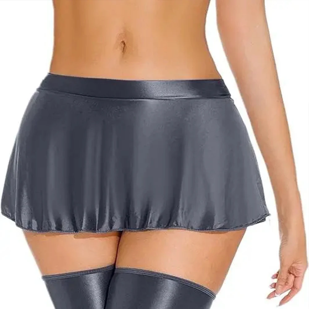 Summer glossy sheer satin tight sexy pleated mini skirt Women a line short party club bottoms