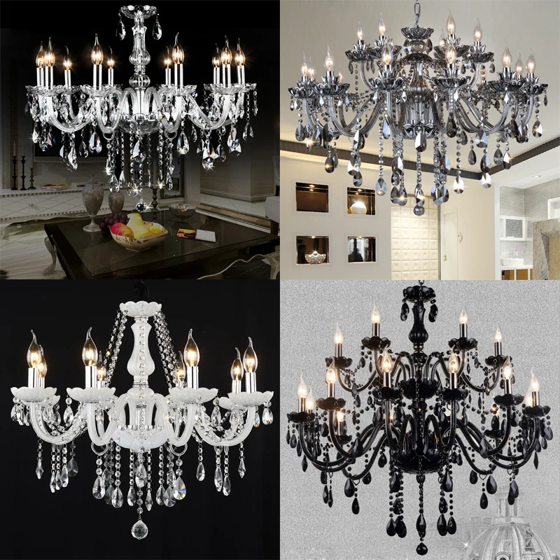 

Indoor Crystal Chandelier Dining Living Room Hanging Lamps Black Smoke Grey Transparent White Home-appliance Ceiling Chandeliers