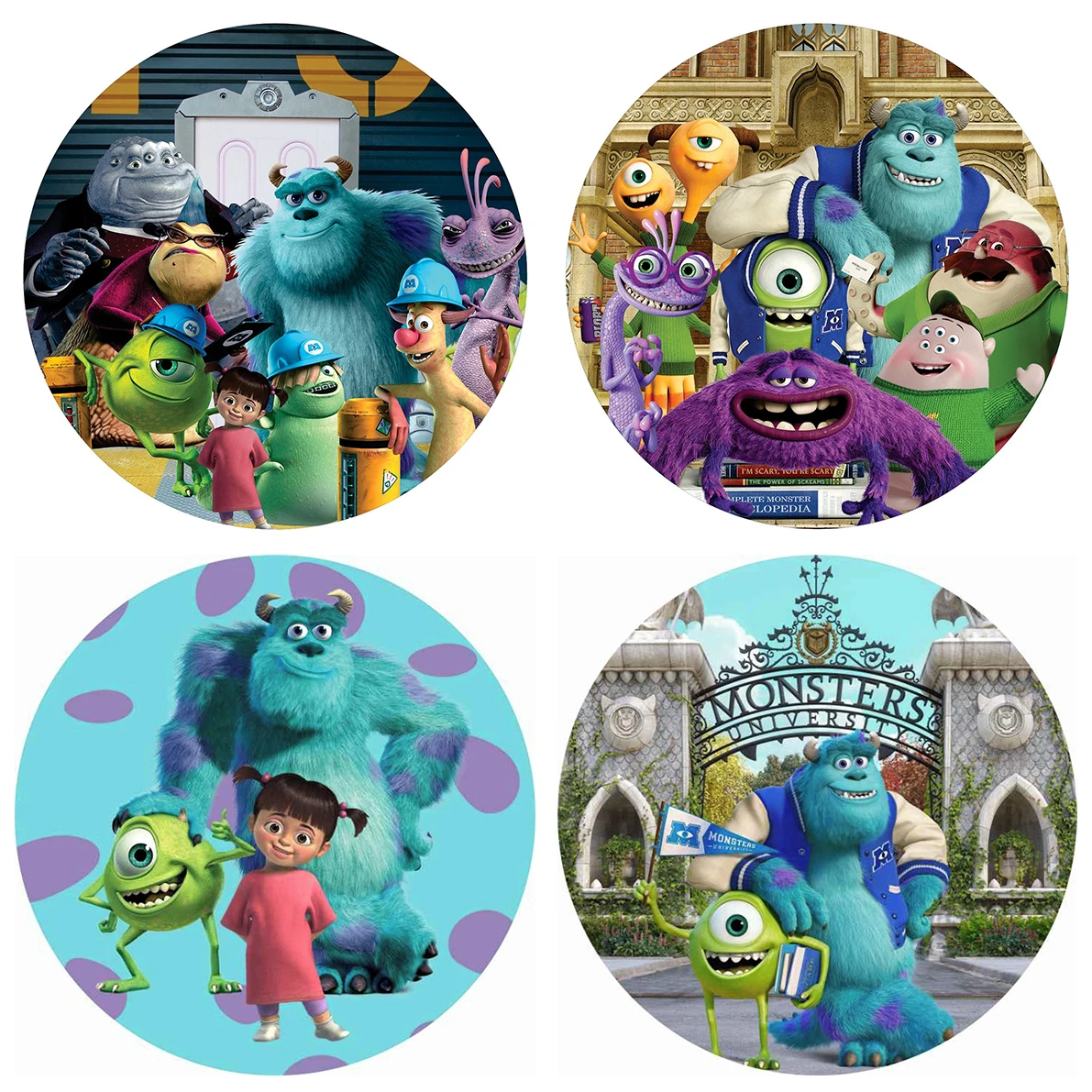 Monsters University Party Backdrop Round Covers Decor Boys Birthday Background Mike Wazowski Plinth Photo Banner Supplies