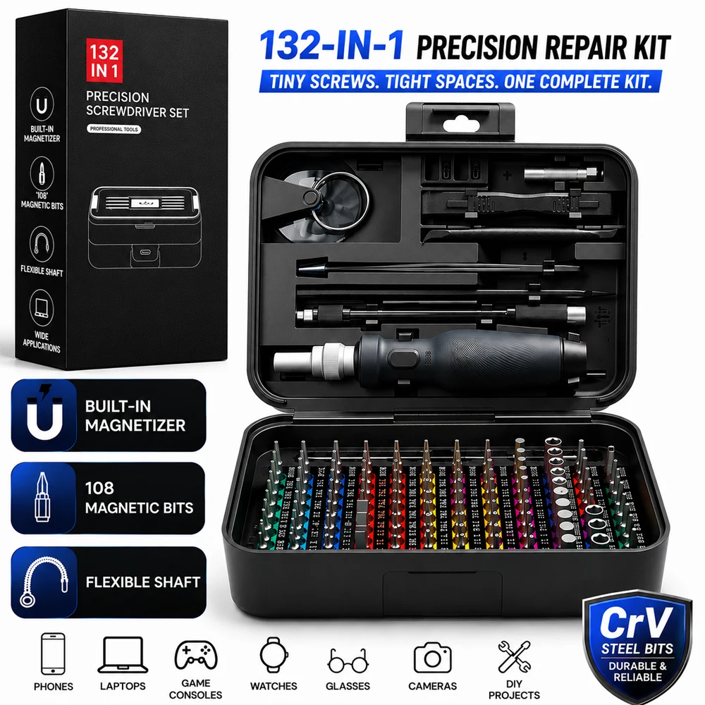 132 In 1 Precision Screwdriver Set 108 Magnetic Bits Repair Kit For Electronics Phone Laptop Tablet Watch Computer PC DIY