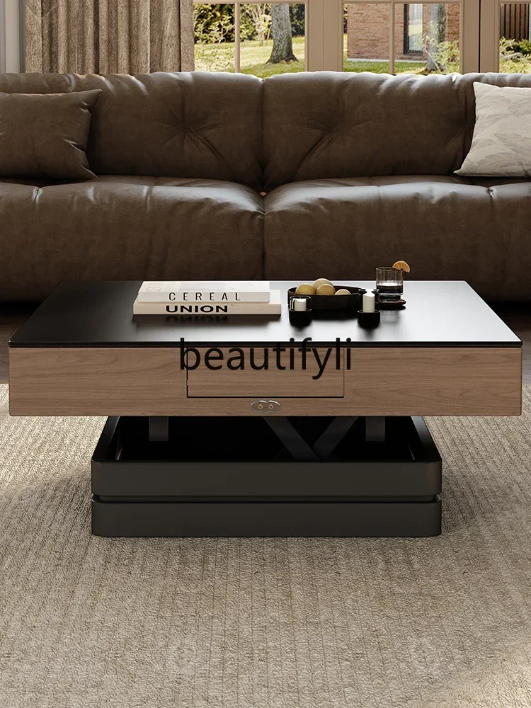

A15 Mahjong table function lifting rock slab coffee table dining table integrated dual-purpose household new medieval style