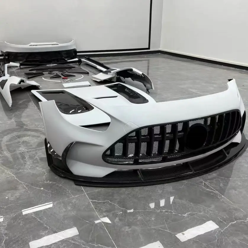 BS Style Bodykit Modified To Black Series Semi Carbon Fiber Car Front Bumper Chin Assembly Rear Bumper For  AMG GT