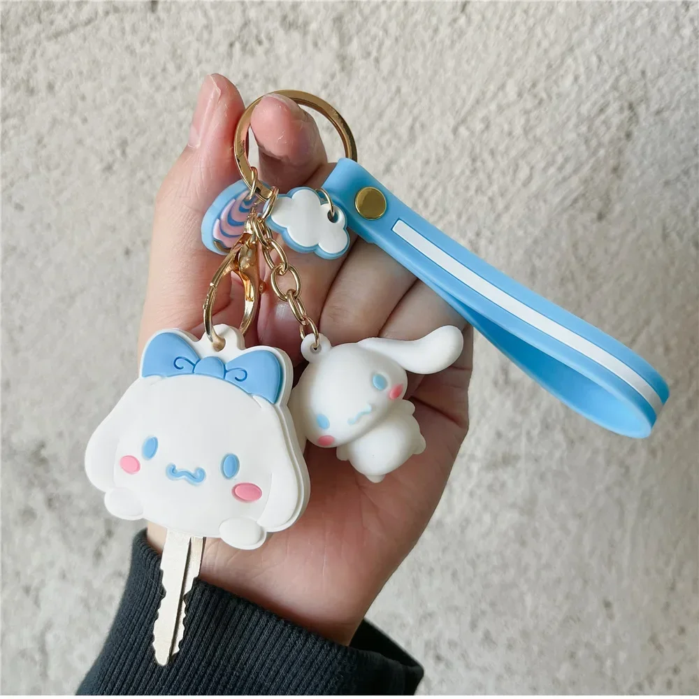 Sanrio Anime Kawaii Kuromi My Melody Cinnamoroll Key Cover Cartoon KeyChain Pendant Women KeyHolder Female Ring Gift Toy