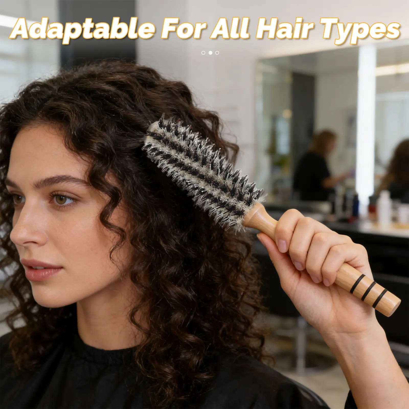 3Pcs Round Hair Brush Set Boar Bristle Curling Hairbrush Wooden Handle Soft Detangling Styling Tool for Thick Curly Hair Travel