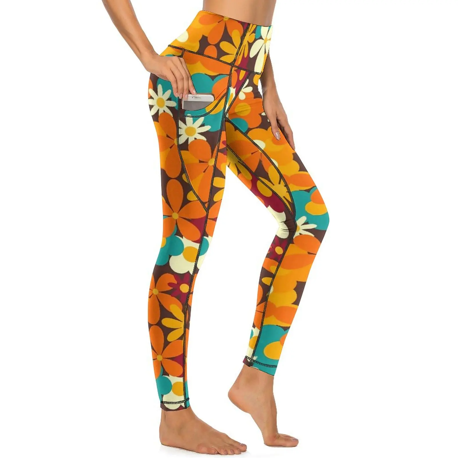 Retro Flower Power legging sexy jaren '70 klassieke bloemen push-up yogabroek vintage rekbare leggings dames workout sportlegging