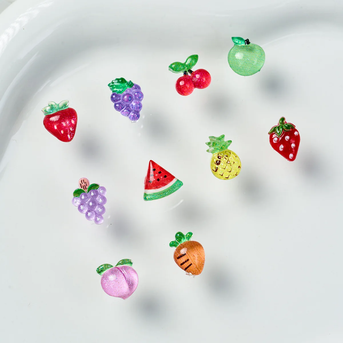 10 Pcs Summer Fruit Nail Art Charms 3D Cherry Strawberry Pineapple Decals Resin Stones Cute Gems Accessories Nail Decoration