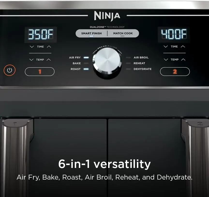 Ninja DZ401 Foodi 10 Quart 6-in-1 DualZone XL 2-Basket Air Fryer with 2 Independent Frying Baskets, Match Cook & Smart Finish to