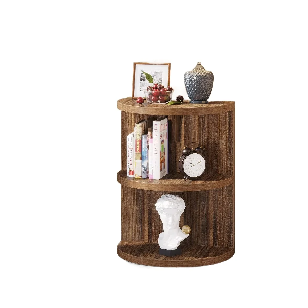 

Brown three-layer semi-circular wooden side table, modern living room sofa side table