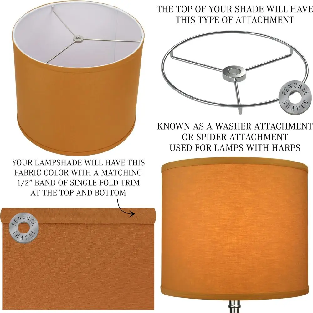 

Linen Gold Fabric Drum Lampshade with 12 Top Diameter, 12 Bottom Diameter, and 10 Height - Spider Attachment for Ceiling Fixture
