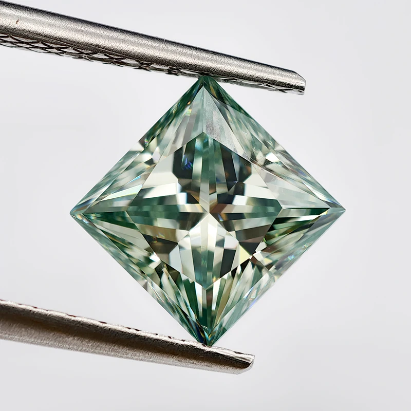 

NEW Blue Green Princess Cut Moissanite Stones VVS1 Passed Diamond Tester with GRA Report