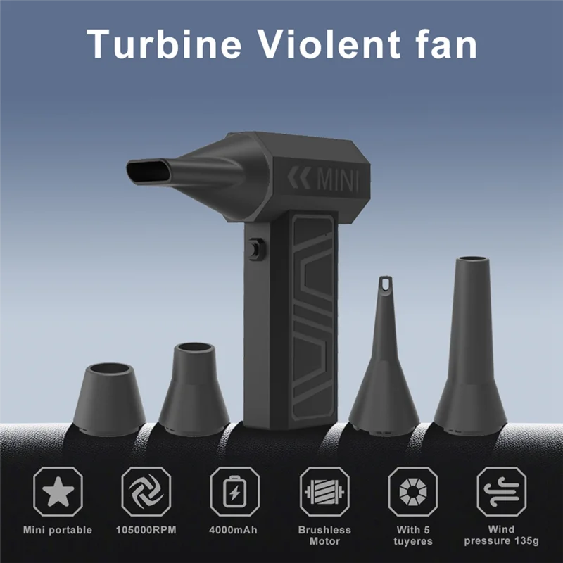 AB66-Turbo Jet Fan 5 Outlet Nozzles Blowing Snow 130000RPM Charging Car Fan Electric Air Duster Cleaning Blower Tool