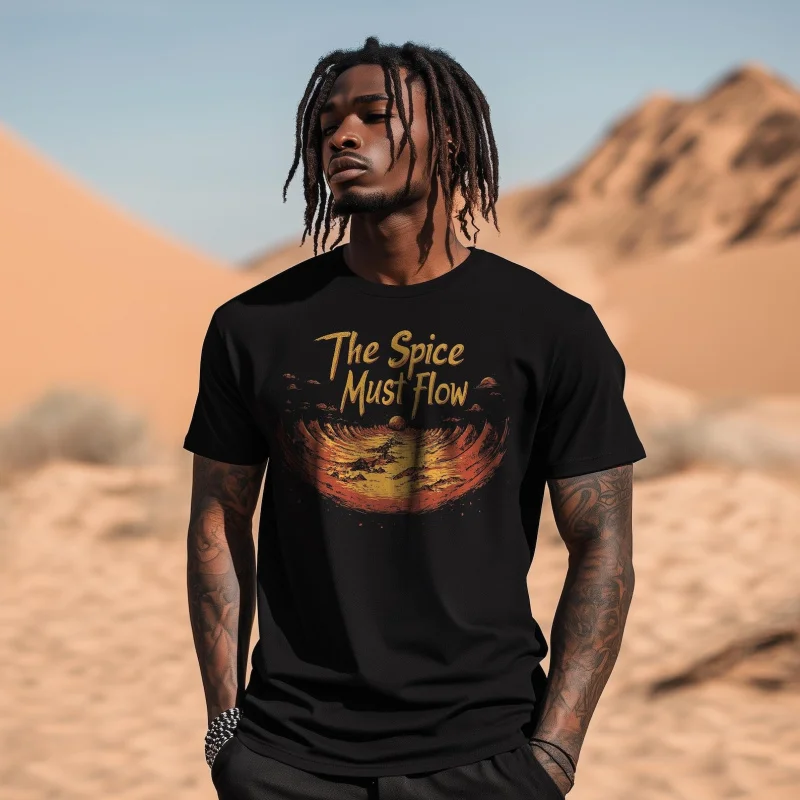 

Spice Must Flow DUNE Sic fi fan Gift t shirt 100% cotton printed tee Short-sleeve Graphic clothes All size Tops S-6XL