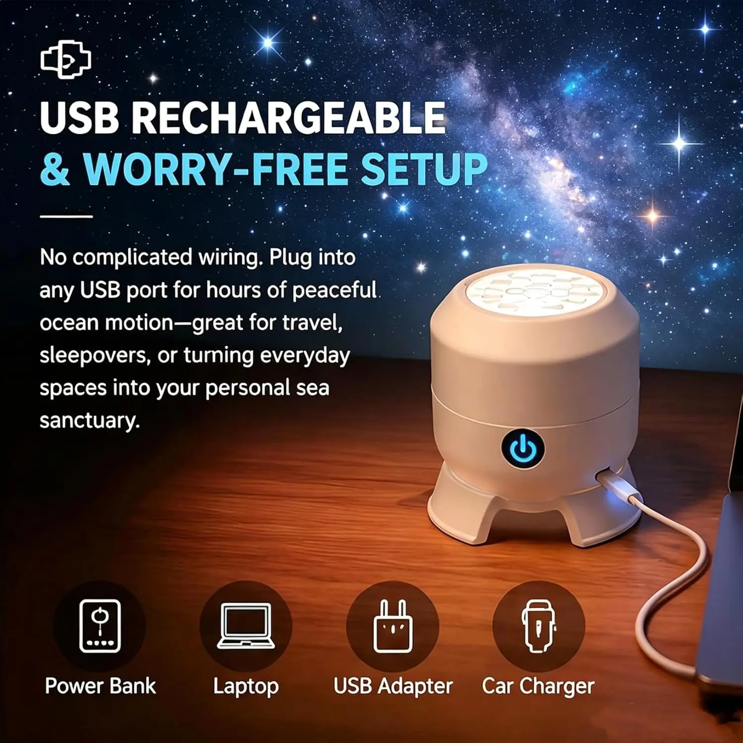 Dynamic 360° Rotating Ocean Wave Projecto,Led Starry Ocean Projector,Aquarium Projector for Bedroom,USB Charging Dimmable Moo
