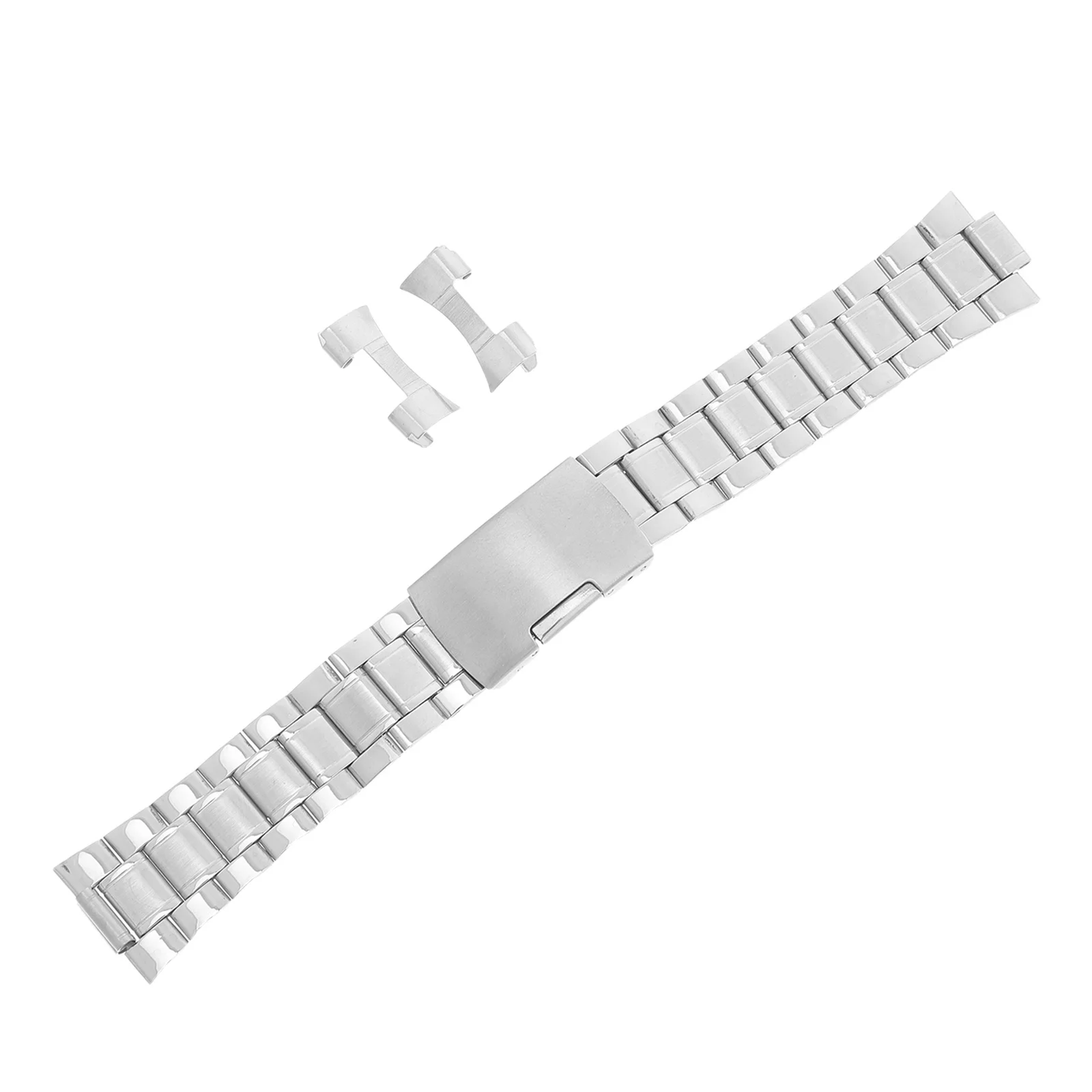 

Stainless Steel Watch Band Curved Ends Polished Metal Strap Single-Side Folding Clasp Replacement Metal Watch Bracelet for Men