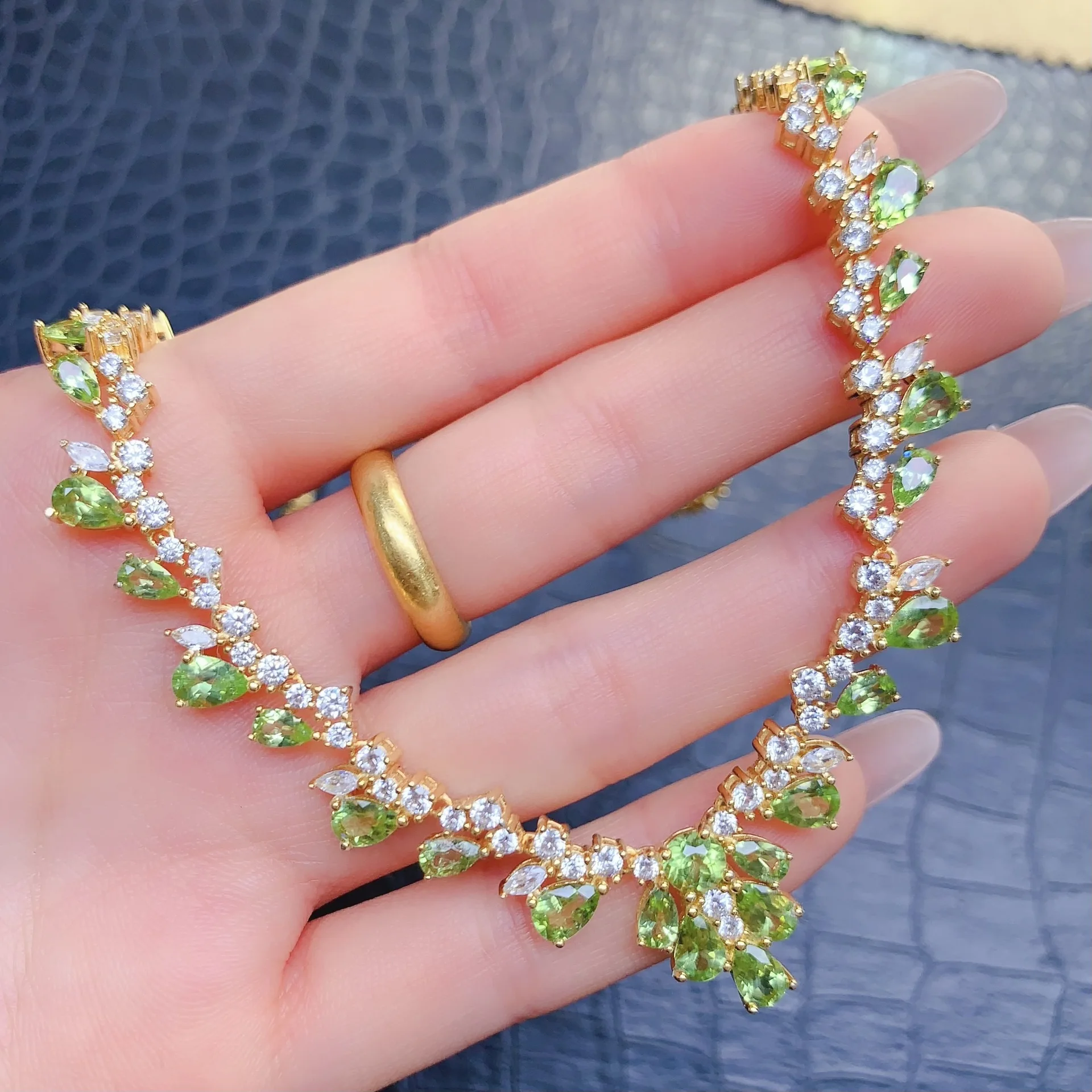 3*5+4*6mm Natural Peridot Necklace, S925 Silver Plant Inspired Gemstone Jewelry, Elegant Green Gift for Women