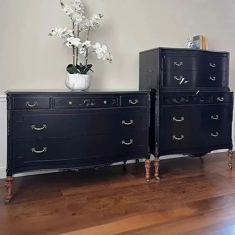 American rural antique solid wood bucket cabinet retro living room decorative cabinet French style, carved wall display cabinet6