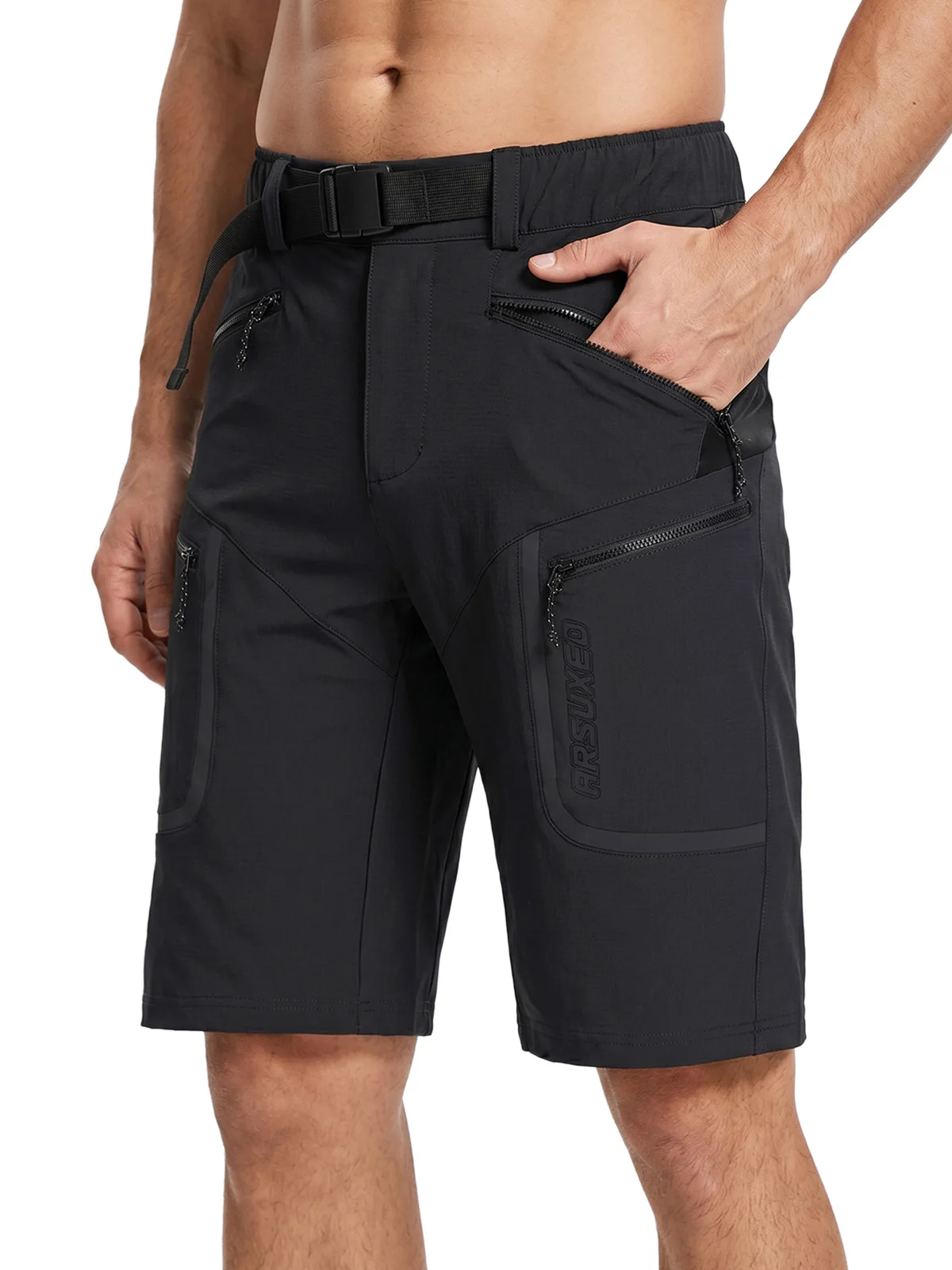 ARSUXEO Men's Mountain Bike Shorts Loose-Fit Cycling Shorts 4 Zippered Pockets Lightweight Outer Shell for Hiking Outdoor