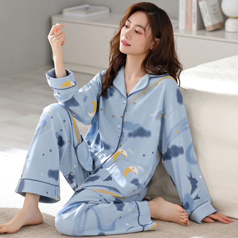 Pajamas Women's Spring And Autumn Pure Cotton Long Sleeved Autumn 2023 New Autumn Thin Women's Autumn Outwear Home Pyjamas Sets